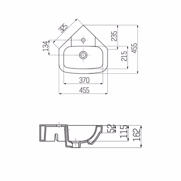 Creavit Eck- Waschbecken Handwaschbecken Wandmontage 45x45 cm Weiß