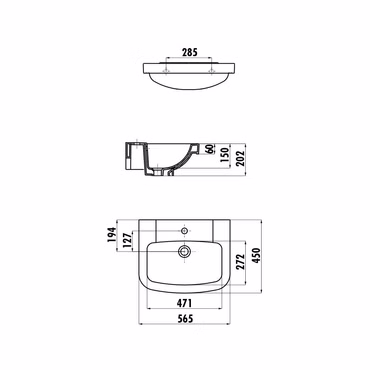 Creavit Keramikwaschbecken mit Stichloch 56x45 cm Weiß