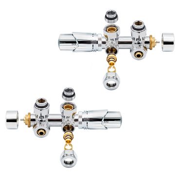 Anschlussgarnitur Mittelanschluss Multiblock Eck Chrom 1/2 PEX 16x2mm Konus M30