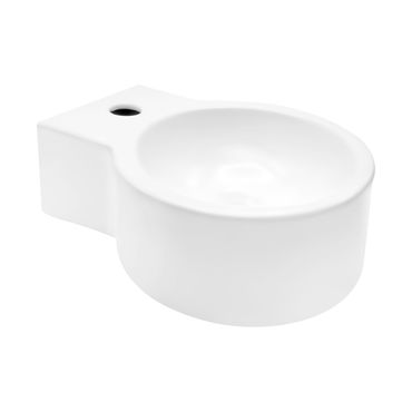 Aloni Design Handwaschbecken Waschtisch Rund Weiß mit Hahnloch 35 x 28 x 16 cm