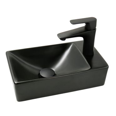 Aloni Handwaschbecken Keramik Schwarz Matt Hahnloch Rechts