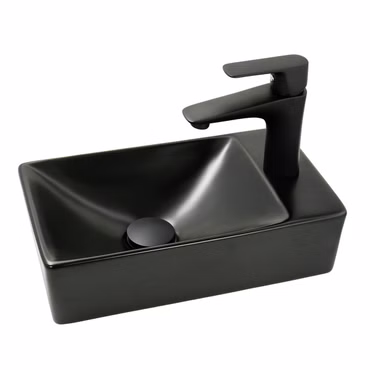 Aloni Handwaschbecken Keramik Schwarz Matt Hahnloch Rechts