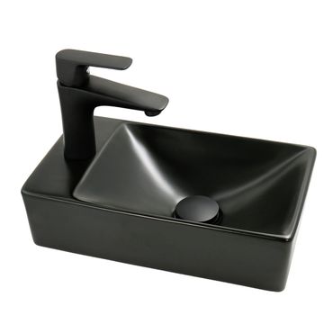 Aloni Handwaschbecken Keramik Schwarz Matt Hahnloch Links