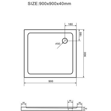 Duschtasse Acryl 90x90 cm