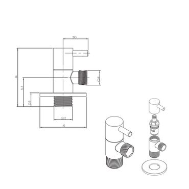 Eckregulierventil rund Eckventil Absperrventil Armatur 1/2 x 3/8 mit Rosette