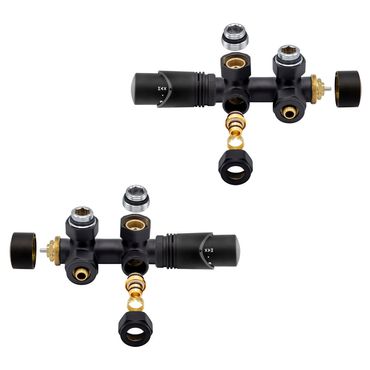 Anschlussgarnitur Mittelanschluss Multiblock Eck Schwarz Matt 1/2 PEX 16 x 2mm Konus M30