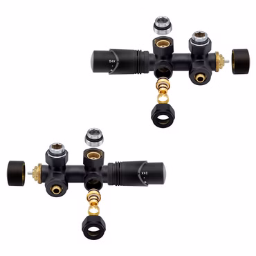 Anschlussgarnitur Mittelanschluss Multiblock Eck Schwarz Matt 1/2 PEX 16 x 2mm Konus M30