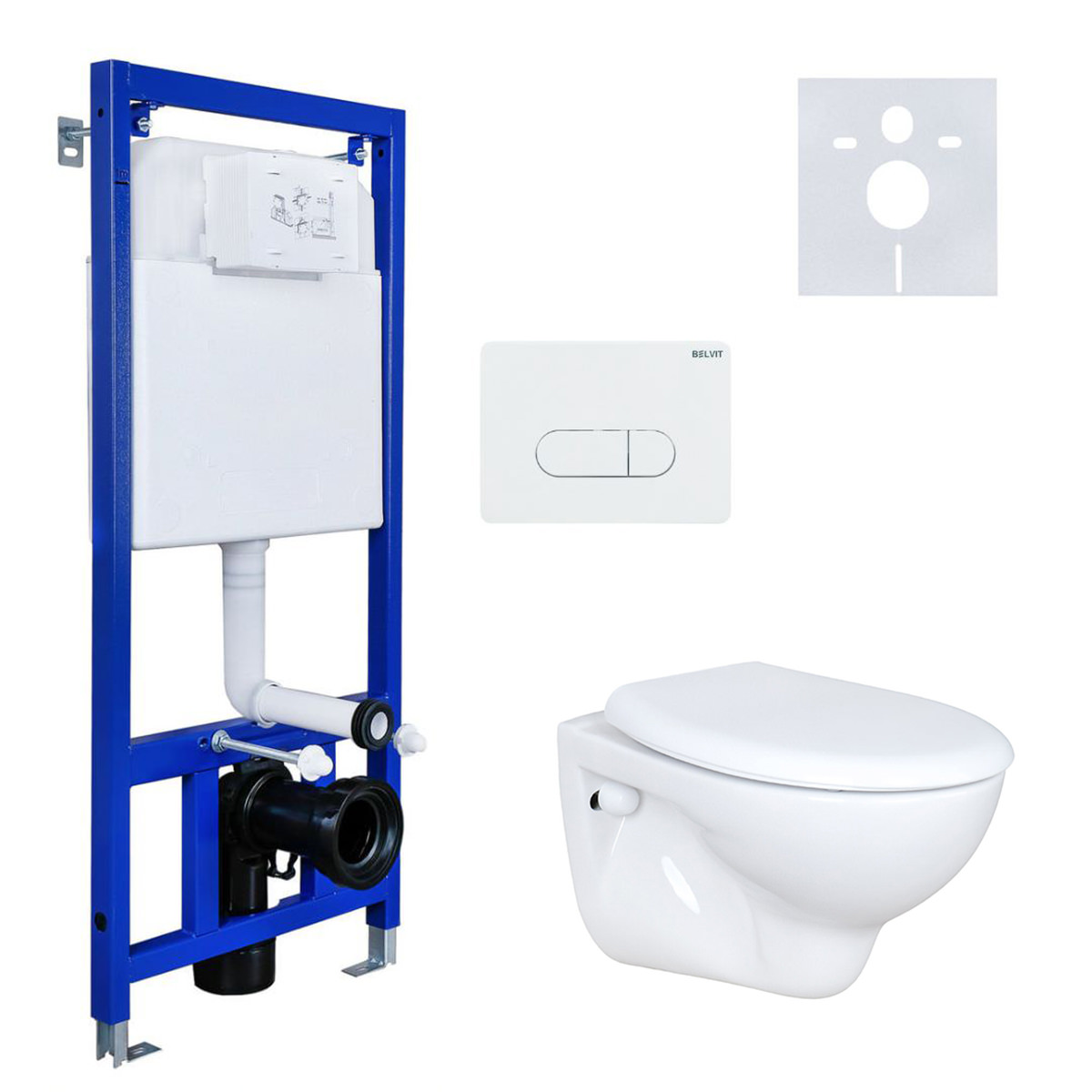 Hänge Wand WC mit Spülkasten, Vorwandelement, Schallschutz und Betätigungsplatte Komplett-Set