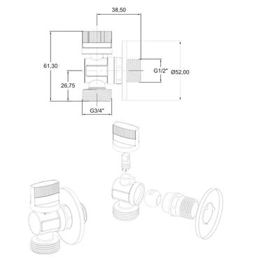 Eckventil Kugelhahn Anschlussventil für Waschmaschine Spülmaschine 1/2x3/4 Zoll