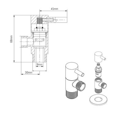 Eckventil Messing Kugelhahn 1/2 x 1/2 mit Rosette Chrom