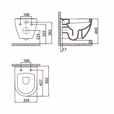 CREAVIT TERRA Hänge-WC oval – glänzend weiß, robuste Sanitärkeramik für Wandmontage im Badezimmer, modern