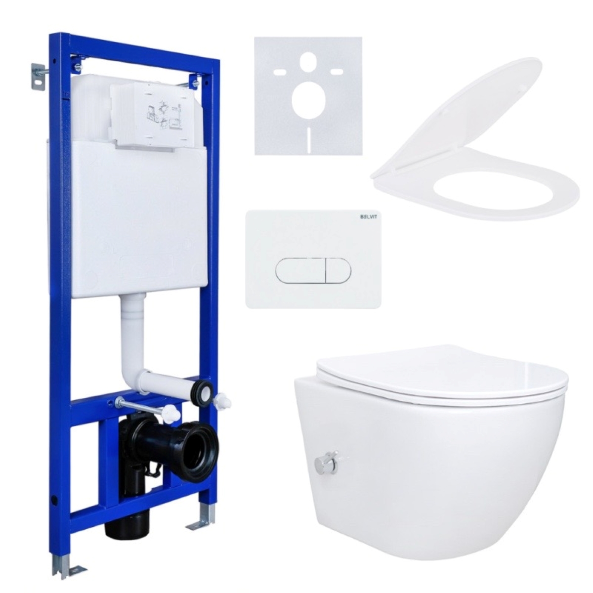 Spülrandloses Hänge Dusch WC Komplettset mit Taharet Kalt/-Warmwasserarmatur Softclose Sitz Drückerplatte Vorwandelement