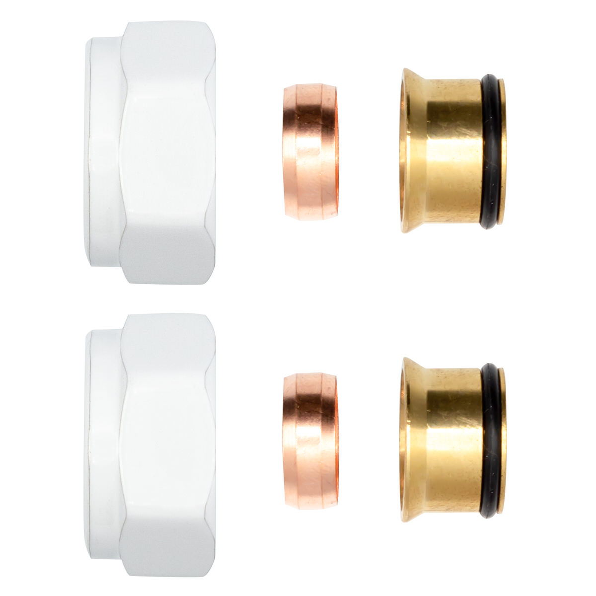 2 x Klemmringverschraubung Messing weiß 3/4“ für Kupferrohre Eurokonus 15mm