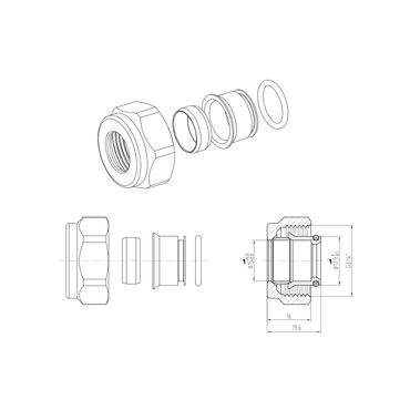 2 x Klemmringverschraubung Messing Weiß 3/4 für Kupferrohre Eurokonus 15mm