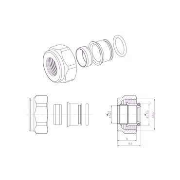 2 x Klemmringverschraubung Messing Weiß 3/4 für Kupferrohre Eurokonus 15mm