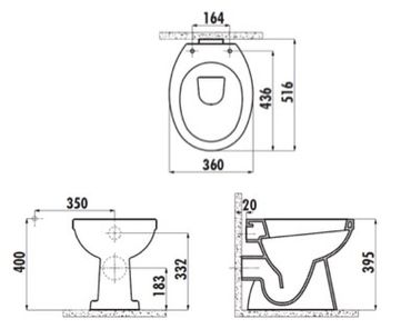 Creavit Stand WC Abgang Wand Weiß
