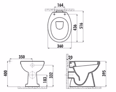 Creavit Stand WC Abgang Wand Weiß