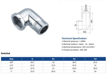 Verchromte Messing Winkel Muffe 90 Grad IG - AG 1/2