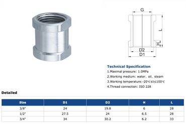 Verchromte Messing Muffe Fitting Verbindungsmuffe IG - IG 3/8