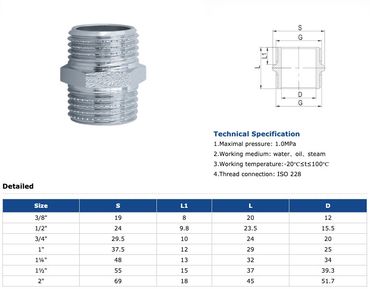 Chrom Muffennippel Nippel Doppelnippel Messing AG - AG 3/8