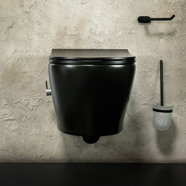 Belvit WC Schwarz Spülrandlos Wand WC mit Bidet Armatur Softclose Deckel Toilette Hängend