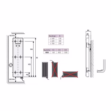 Belrad Vertikal Plan Elektroheizkörper Typ11 Elektronisch 1800 x 500 (HxB)-1250W