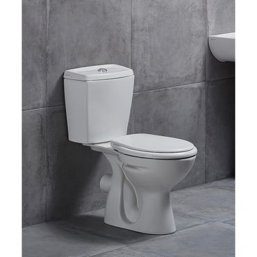 Stand-WC mit Taharetfunktion und waagerechtem Wandabgang inkl. Keramik-Spülkasten & Softclose WC-Sitz – Komplettset