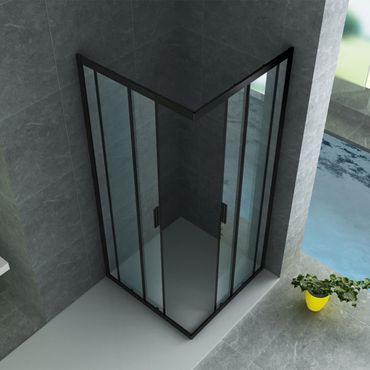 Aloni Duschkabine Eckeinstieg mit Schiebetüren Rahmen Schwarz Matt 80x80x195 cm