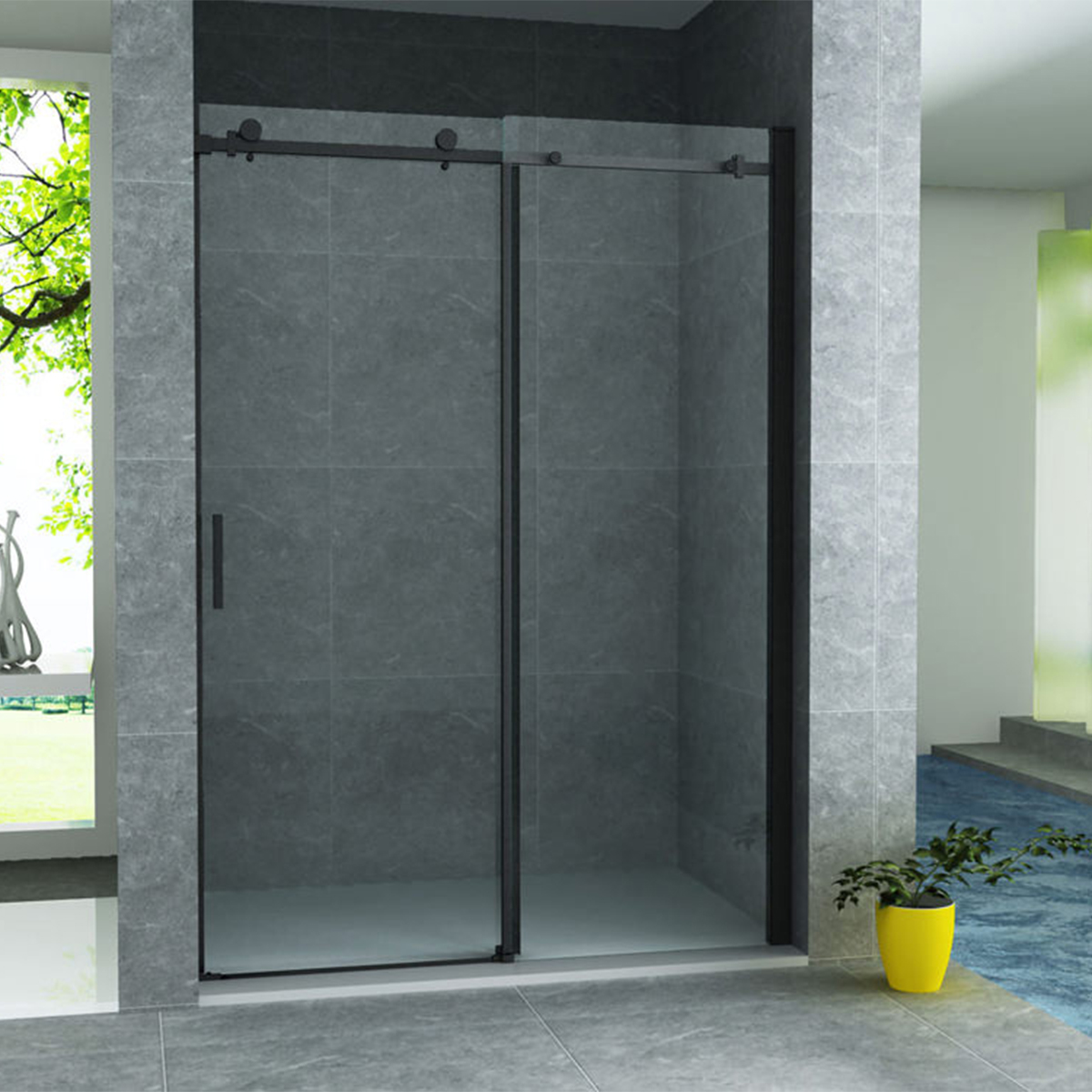 Nischendusche Duschtür Schiebetür Dusche Klarglas 8mm schwarz matt 1200x2000mm