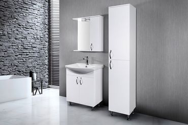 Aleco Badmöbel Säulenschrank Hochschrank mit Füßen Weiß (Seitenlänge x Höhe) 35 x 190cm