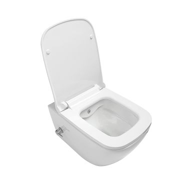 Belvit Spülrandloses Design Hänge WC mit Taharet/Bidet/Dusch WC-Funktion und integrierter Heiß-/Kaltwasserarmatur Weiß + Deckel