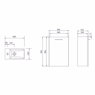 Belvit Lara Unterschrank mit Waschbecken Weiß glänzend (39,2x59x21,5cm)
