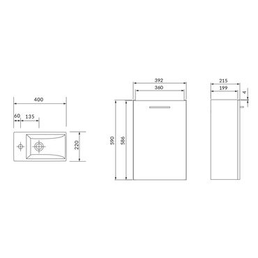 Belvit Lara Unterschrank mit Waschbecken Nuss (39,2x59x21,5cm)