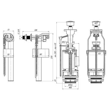 Belvit WC Spülventil 3/8 Anschluss seitlich Verchromt Eco- Spültaste höhenverstellbar 290-410 mm