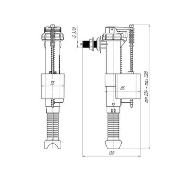 Belvit Füllventil für WC Spülkasten 3/8 Anschluss seitlich höhenverstellbar 234-328 mm