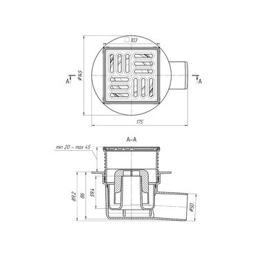 Belvit Bodenablauf Edelstahl Eck 100x100 mm höhenverstellbar 106-131 mm DN50