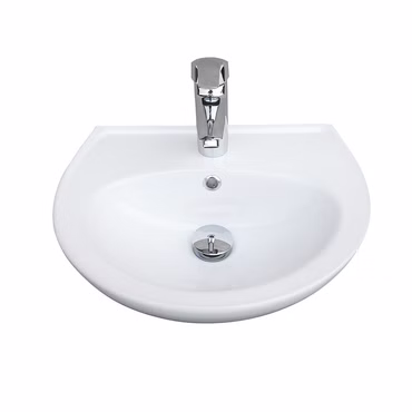 Waschbecken Heide Weiß Keramik mit Hahnloch & Überlauf – zeitlos elegantes Wandwaschbecken für Bad & Gäste-WC