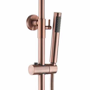 Duschsystem Duschgarnitur Kupfer gebürstet rund mit Regendusche Handbrause Thermostat und Duschstange