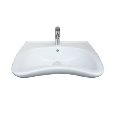 Belvit Behindertengerechtes Design Waschbecken 60 cm Weiß Keramik mit Hahnloch & Überlauf – Wandmontage Bad & WC