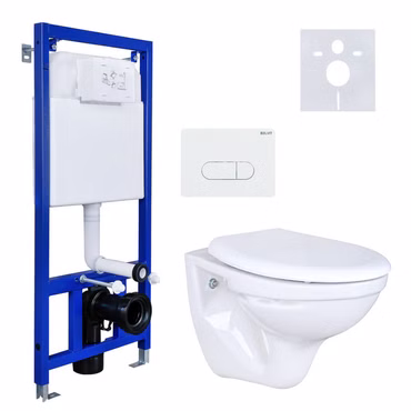 Belvit Wand Hänge WC Abgang Wand + Deckel + Vorwandelement + Schallschutz + Betätigungsplatte Komplettset