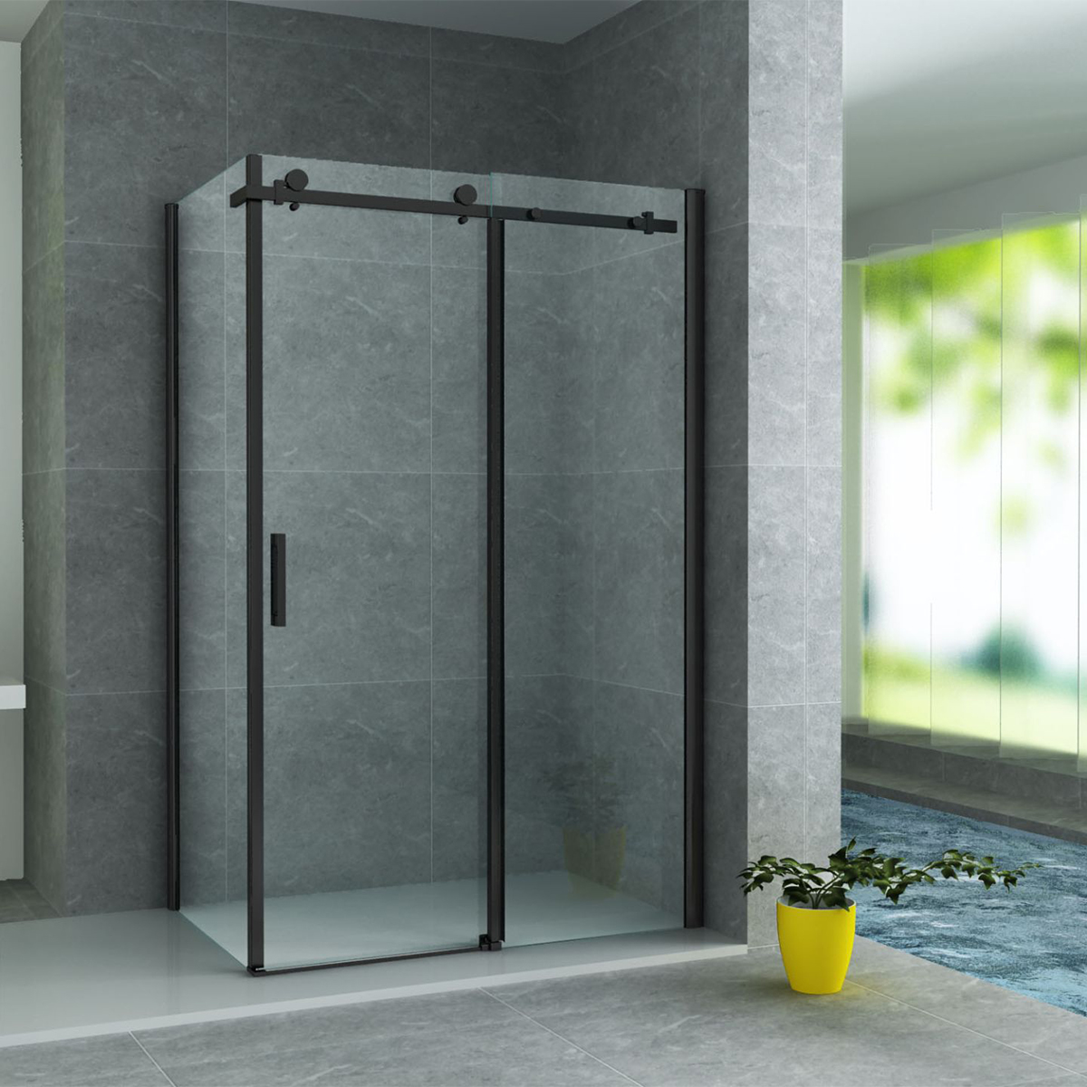 Aloni Duschkabine Schiebetür schwarz matt 8mm 90x160x195cm