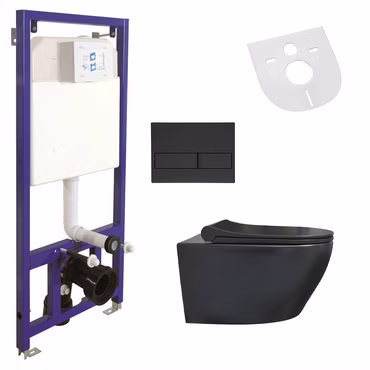 Aloni WC Schwarz Matt Spülrandlos Wand WC - Komplettset mit Vorwandelement, Betätigungsplatte Softclose Deckel Schallschutz