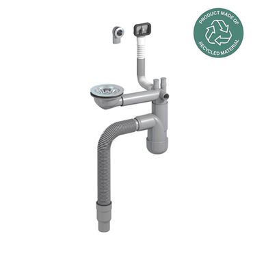 PREVEX Flexloc Siphon, platzsparend, universal, für die Küchenspüle | aus recyceltem Kunststoff und Edelstahl hergestellt
