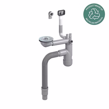PREVEX Flexloc Siphon, platzsparend, universal, für die Küchenspüle | aus recyceltem Kunststoff und Edelstahl hergestellt