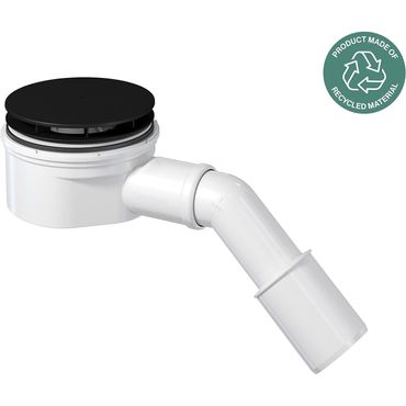 PREVEX Showerloc Ablaufgarnitur flach mit Siphon matt schwarz 90 mm mit Haarsieb 40 50 mm Auslass