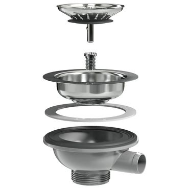 PREVEX Universal-Korbventil mit Siebkorb und Ablaufgarnitur | Siphon ablaufventil – für Siphons von Küchenspülen | aus recyceltem hergestellt