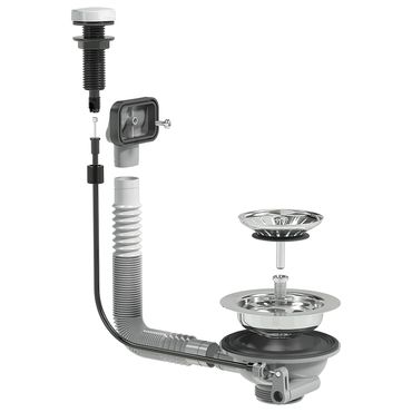 Universal Korbventil für Spüle mit Drehbedienung Siebkorb Überlauf Edelstahl recycelter Kunststoff