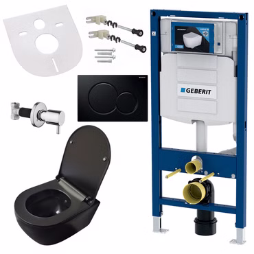Spülrandloses Hänge-WC Komplettset mit Taharet-/Bidetfunktion Softclose-Deckel Vorwandelement Betätigungsplatte Schallschutz