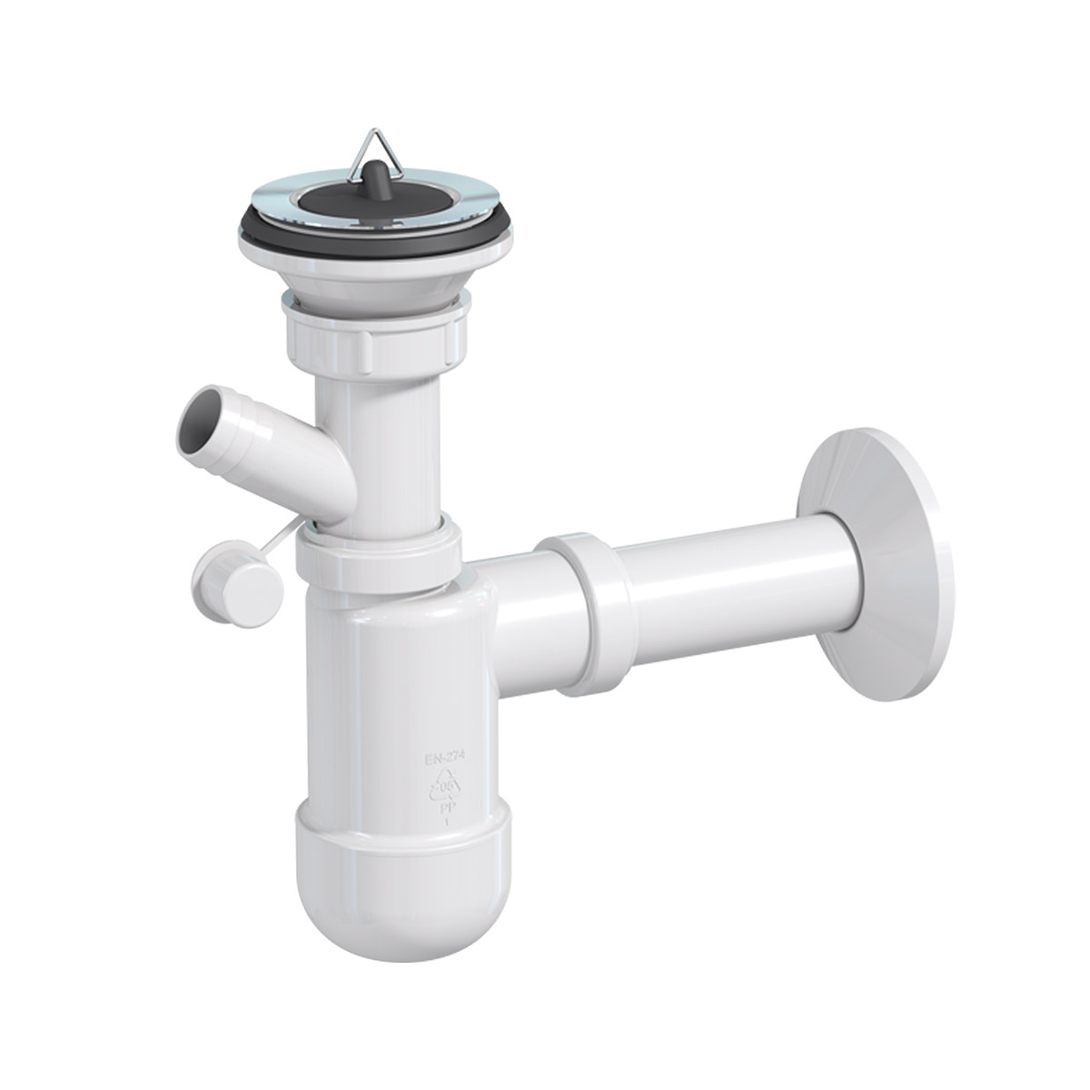 Prevex Preloc Basic Siphon für Waschbecken ø32mm Anschluss an Waschmaschine Metallsieb Gummistopfen Abflussrohr mit Rosette