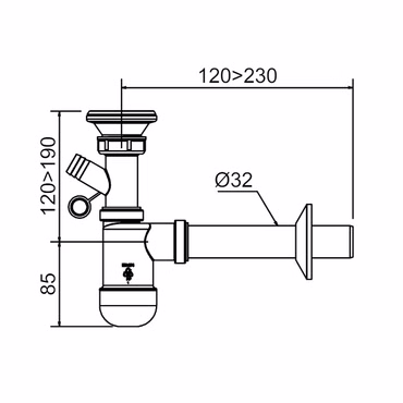 Prevex Preloc Basic Siphon für Waschbecken ø32 mm Anschluss an Waschmaschine Metallsieb Gummistopfen Abflussrohr mit Rosette